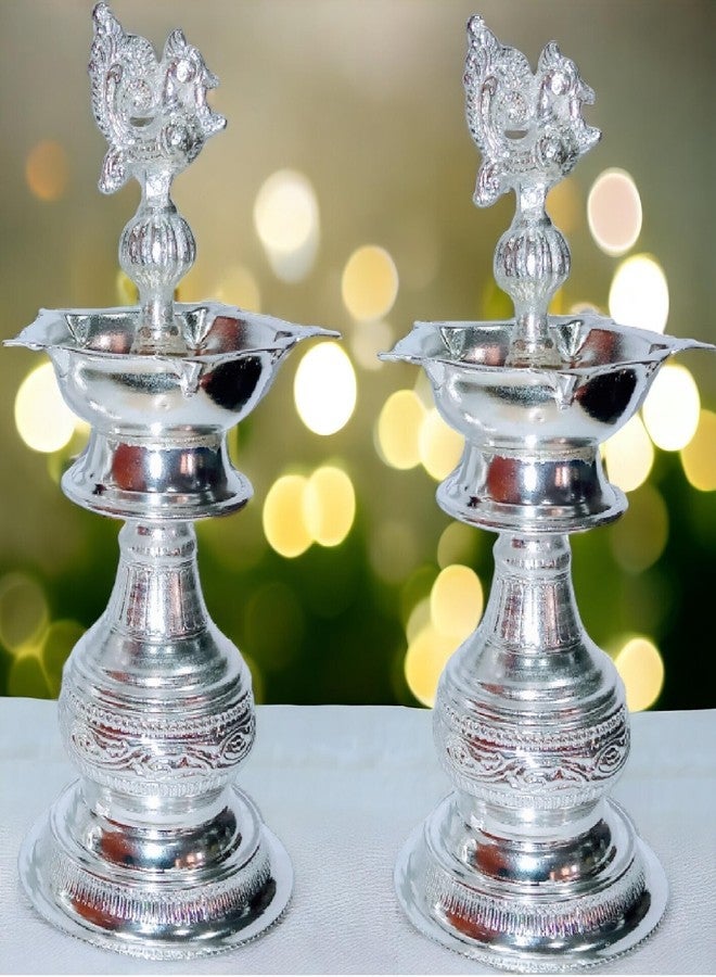 Sigaram German Silver 7x3 Inch Peacock Handle Design Diya for Home & Temple Pooja Festival K4239 - Image 4